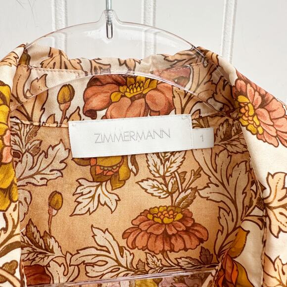 Zimmermann Andie Relaxed Floral Silk Habutai Blouse Button Down Shirt Orange - Picture 7 of 9